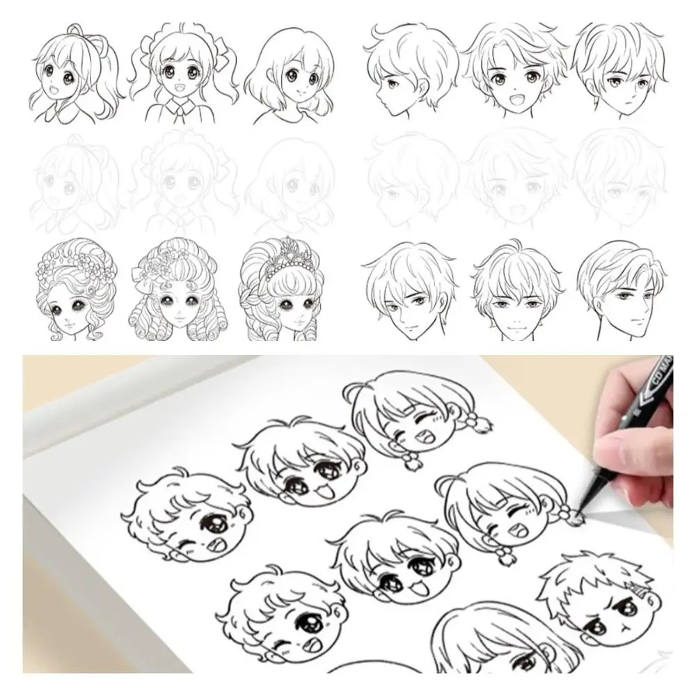 2PCS Comics Girl Boy Comics Hand Drawn Tutorial Book Studying Novice Zero Basic Line Draft Practice Book Drawing Copy Book