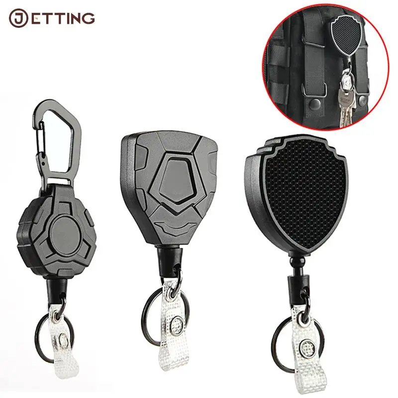 Retractable Easy-To-Pull Buckle Badge Reel Heavy Duty Carabiner Key Chain Reel Clips Anti-Theft Anti-Lost Key Chain With Cord 