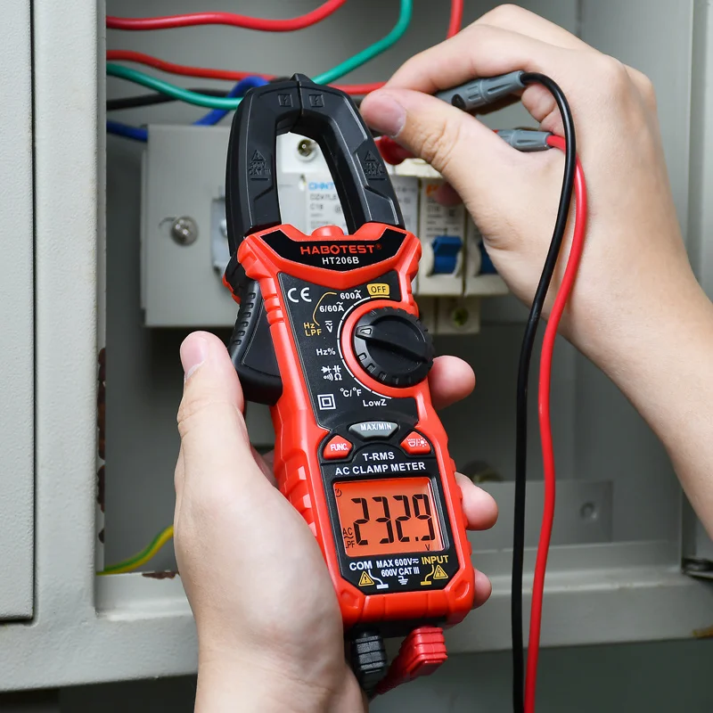 HT206 AC Digital Clamp Meter Multimeter Pinza Amperimetrica True RMS High Precision Capacitance NCV Ohm Hz Tester
