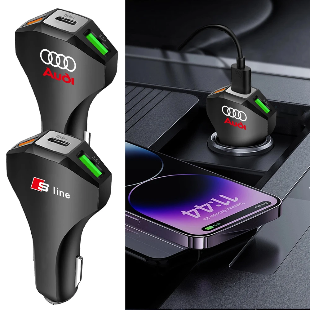 Carregador de Carro PD 35W para Celular, Adaptador de Carregamento Rápido, Acessórios Automotivos para Audi A3 8P S3 8V A4 B8 B6 B7 A6 C6 Sline Quattro