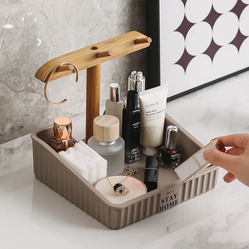 

Luxury Bathroom Storage Rack High-Value Cosmetic Organizer Cream Style Desktop Tray Entrance Decor Display for Homes