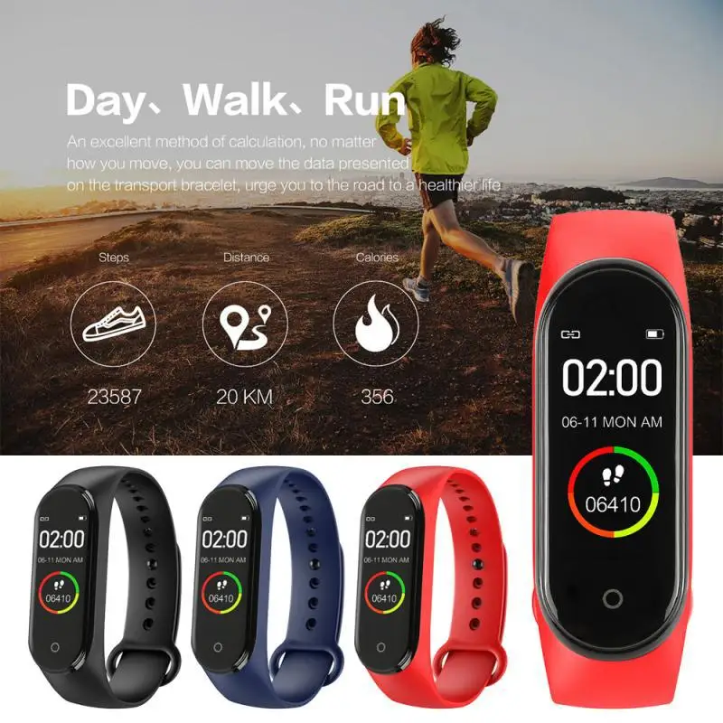 M4 Wristband Sport Fitness Pedometer Smart Bracelet Band Watch Waterproof Heart Rate Blood Pressure Step Counter Smart BandWatch