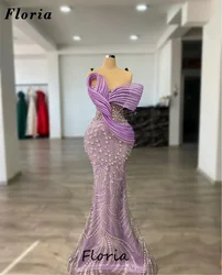 Modern Purple Ruffles Evening Dresses Arabic Dubai Beading Crystals Cocktail Party Dress Engagement Dress Robes De Soiree 2025