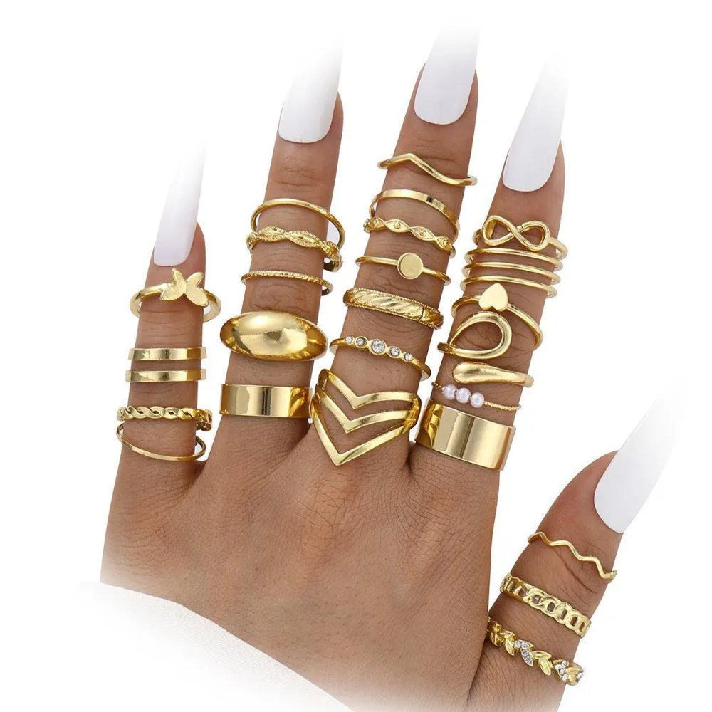 

25Pcs Fashion Knuckle Rings Set for Women Crystal Love Heart Butterfly Gold Color Rings Female Trendy Party Jewelry Gift