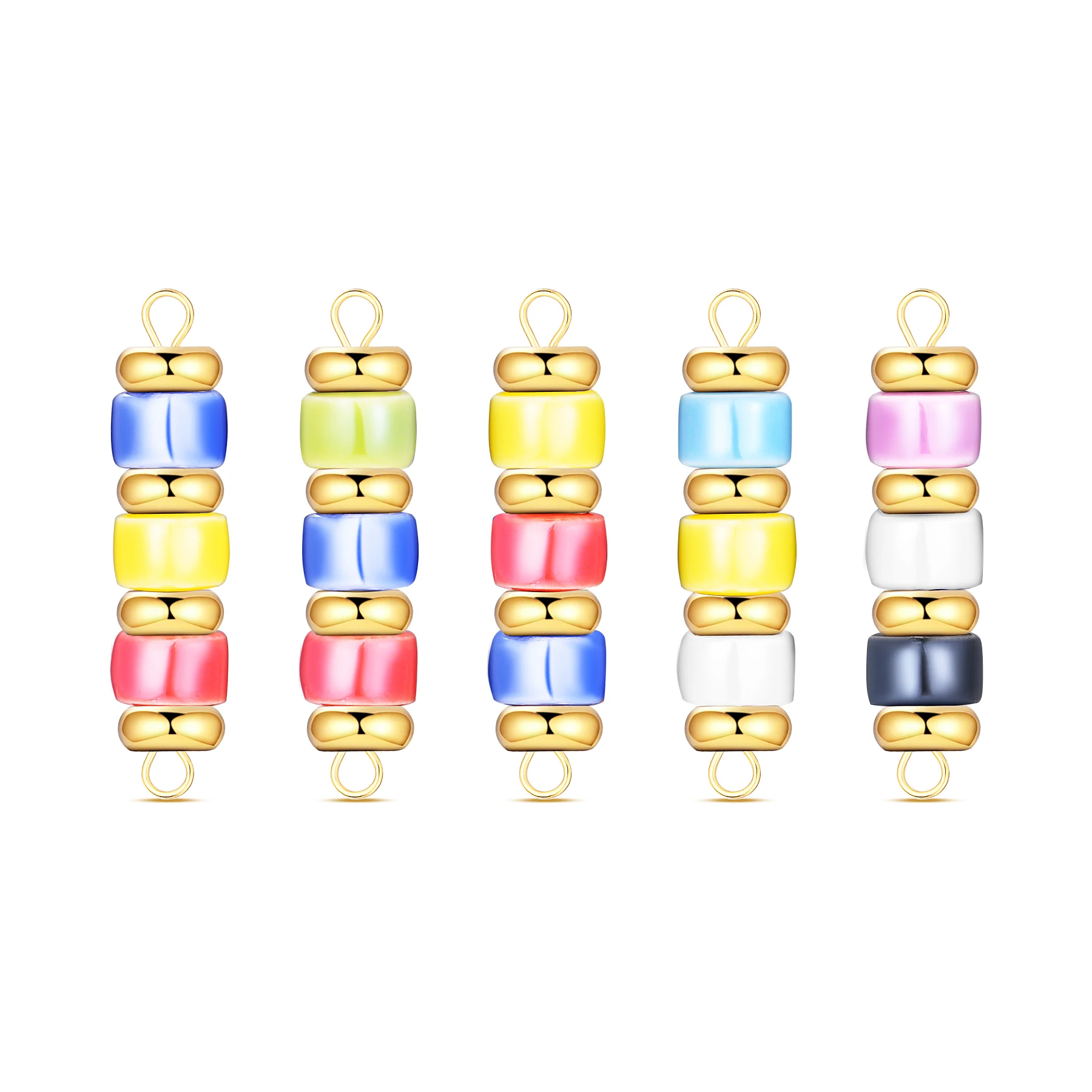 

4Pcs/lot Multi Colors Ceramic Beads Spacer Charm Connectors Stainless Steel Jewelry Making Bracelet Necklace DIY Bead Findings