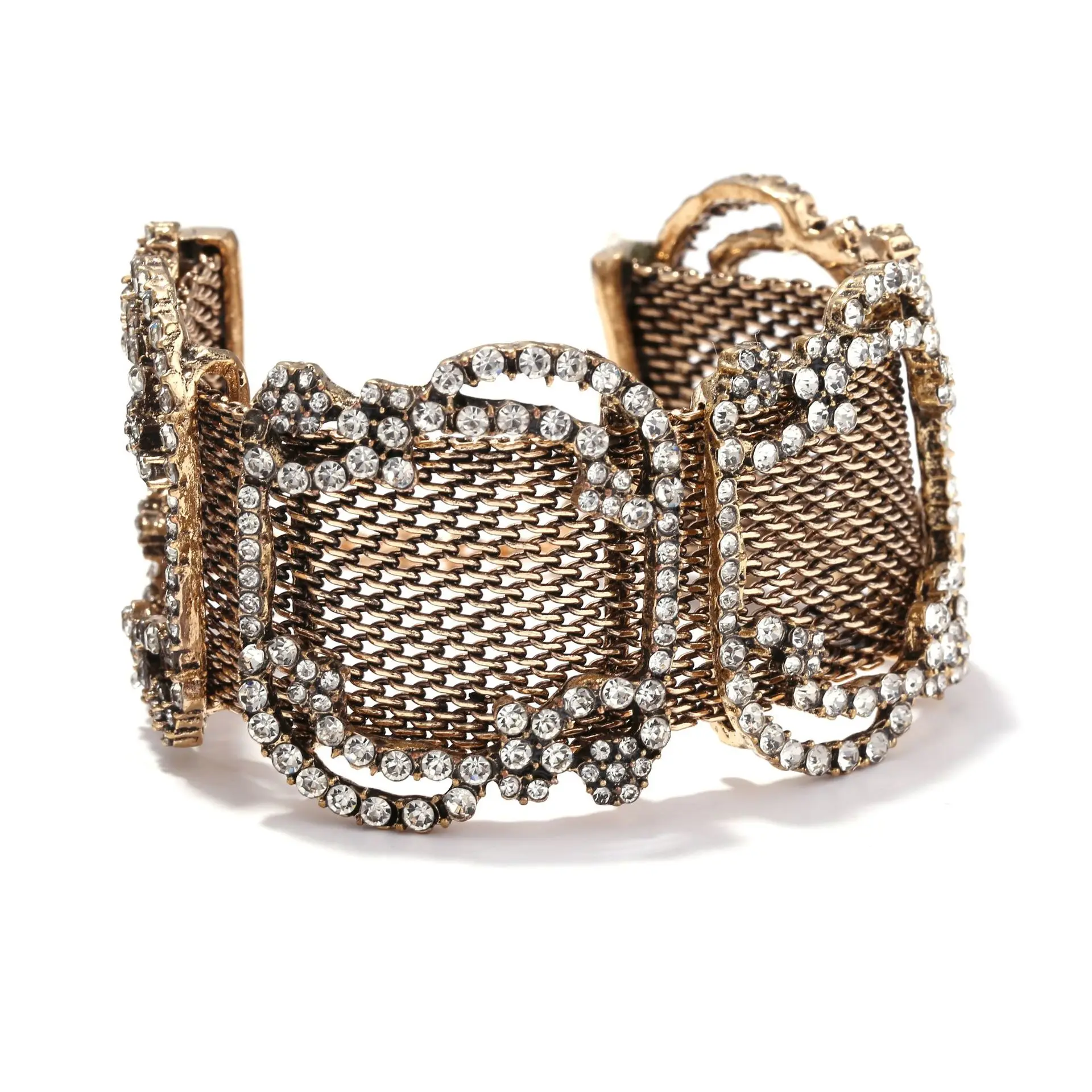 Fashion Luxury Retro Design Style Shiny Metal Mesh Splicing Bracelet