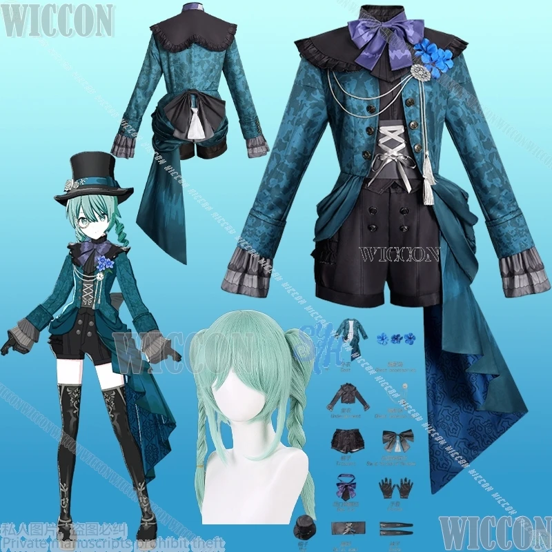 

Game Project Sekai Colorful Stage! Feat Mikuuuu Cosplay Anime Teal Vintage Pattern Gothic Dress Lolita Costume Hat Halloween Cos