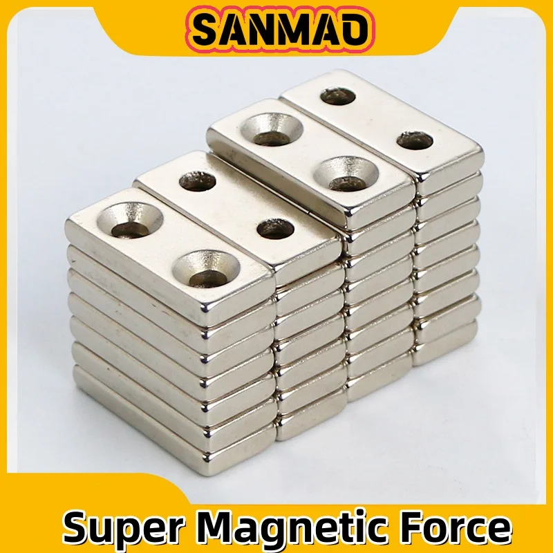 SanMao Strong Block Neodymium Magnets with Countersunk Hole N35 NdFeB Powerful Permanent Magnetic Square Rectangle Fridge Magnet