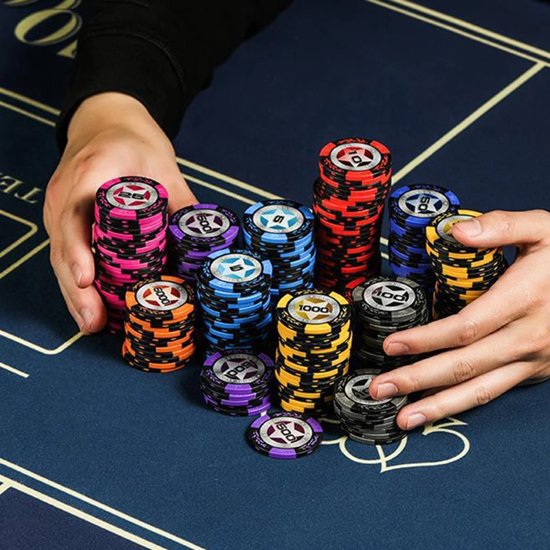 20pcs Texas Hold'em Ceramic Poker Chips, Professional with Face Value, Poker Chip Coins Board Game Table Games