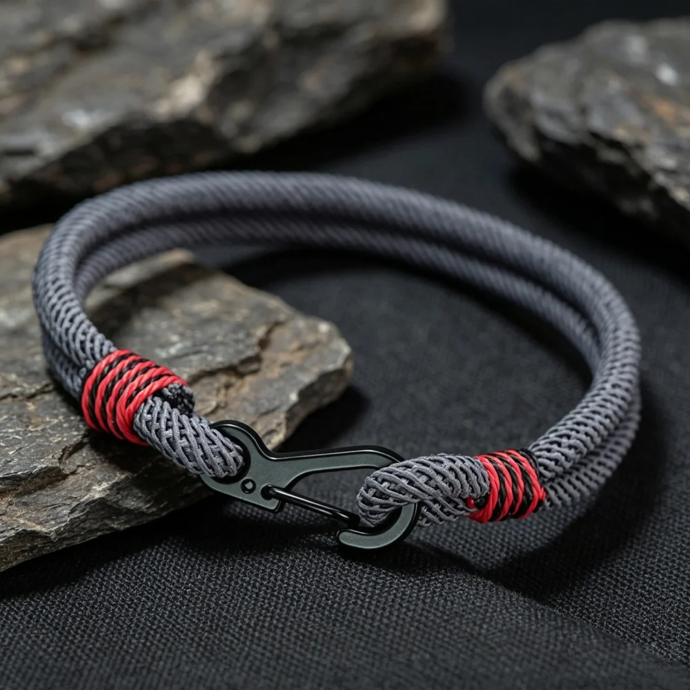Men Outdoor Cord Bracelet Double Strand Braided Rope Wristband Carabiner Hook Handmade Survival Camping Sport Jewelry Pulseria
