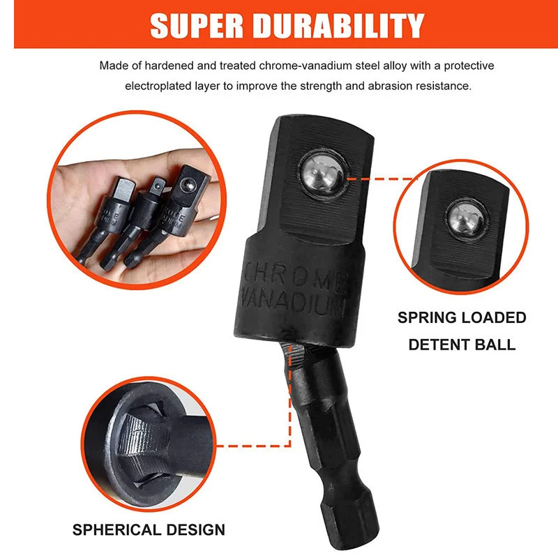 360 ° Drehbare elektrische Bohrmaschinen-Steckdosen-Adapter-Sets für Schlagschrauber mit Sechskantschaft 1/4 Zoll, 3/8 Zoll, 1/2 Zoll – Detail 5