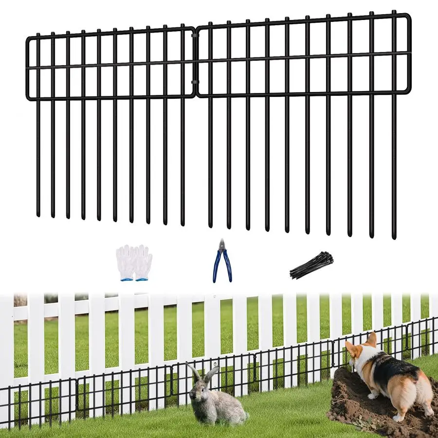 

Garden Fence Animal Barrier, 30 Panels No Dig Fence 42.5ftL x13inH, Rustproof Metal Defense Border, Dogs Rabbits Blocker Fence f