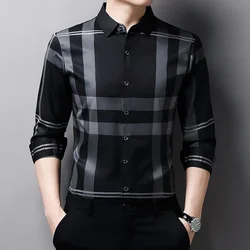 New Men's Casual Printed Long Sleeved Lapel Shirt for Spring and Autumn Fashion Comfortable Wrinkle Free Top Without Ironing