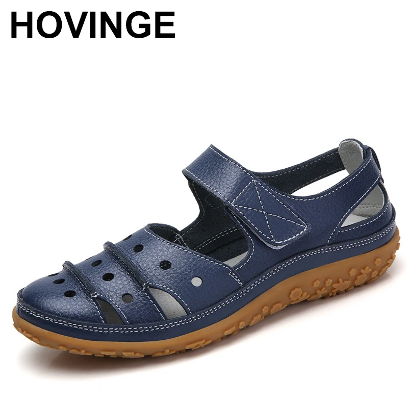 Madre donna donna donna vera pelle scarpe bianche sandali Hook Loop Summer Cool Beach Hollow Soft