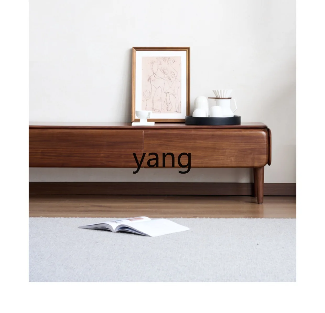 lmm antique living room TV cabinet black walnut multi-drawer locker