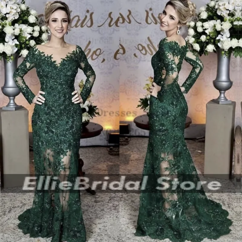 Emerald Mother of the Bride Mermaid Graceful Lace Applique Sequined Women Wedding Party For Women robes de soiré Customized