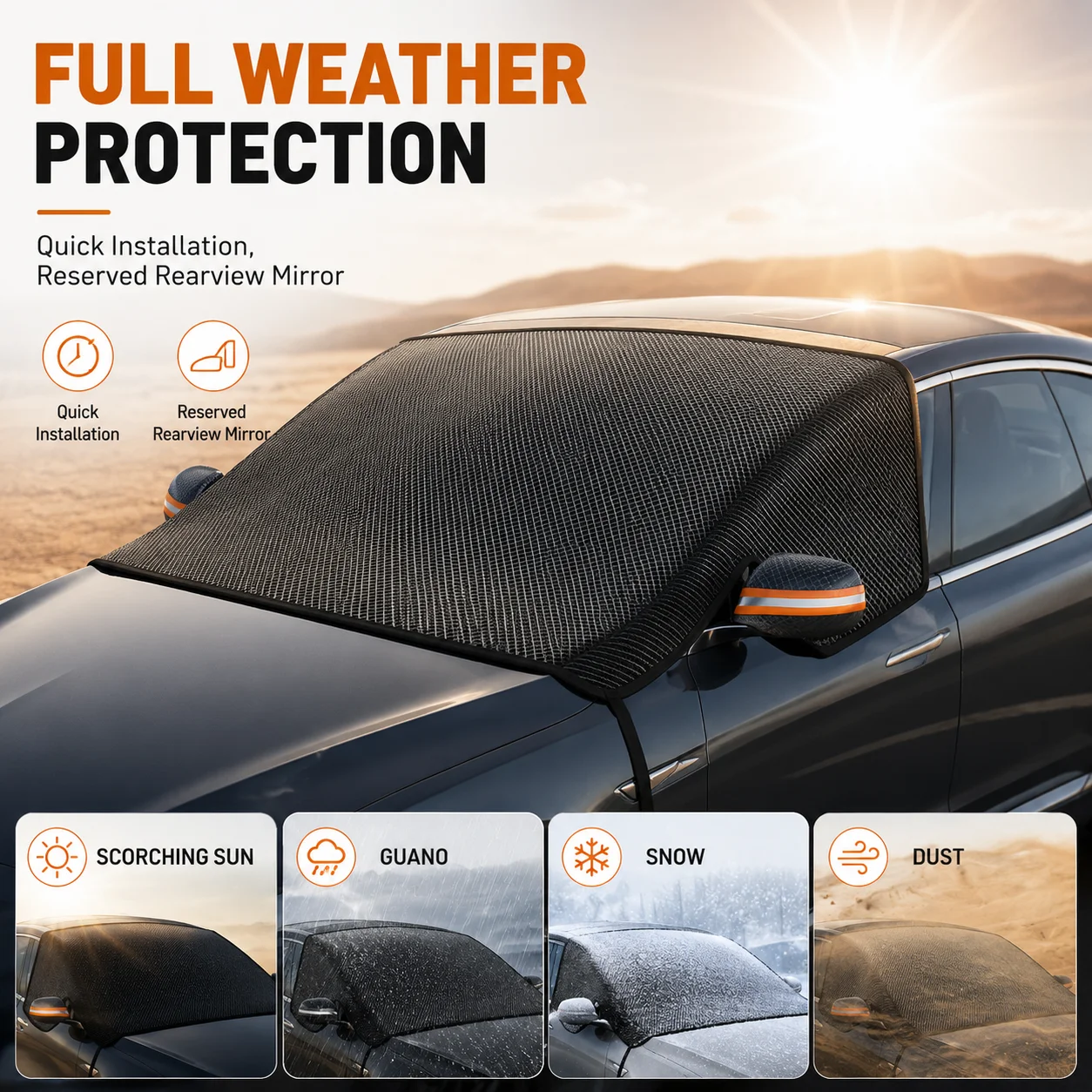 Car Windshield Rain Cover Front Window Protector With Magnetic Design Reflective Strip, Foldable Auto Windshield Shield With Hook Strap Fastening Storage Bag, Rain Dust Snow Frost Protection For Outdoor Parking Sedan SUV Car Accessories