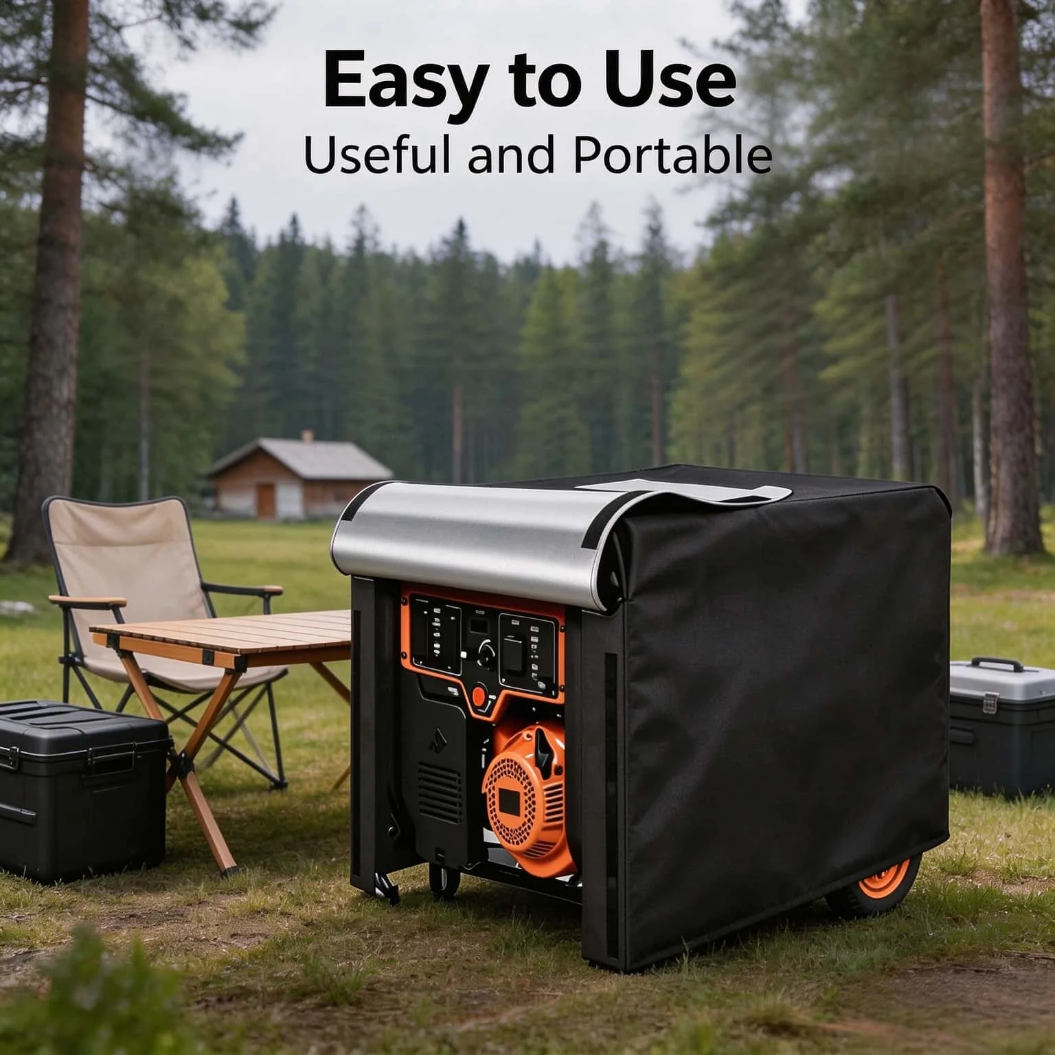 Black Motor Cover 420D Oxford Cloth Waterproof Outdoor Protective Cover for Camping Portable Equipment Generator