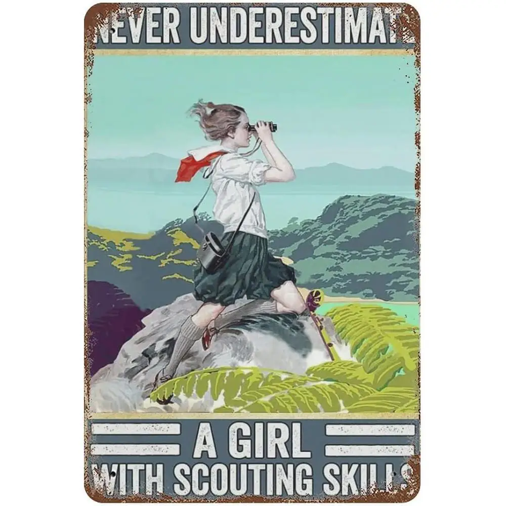 Vintage Rustic Aluminum Wall Art 8x12 Inch Waterproof Durable Rustproof Scout Girl Sign for Home Kitchen Cabin Outdoor Decor