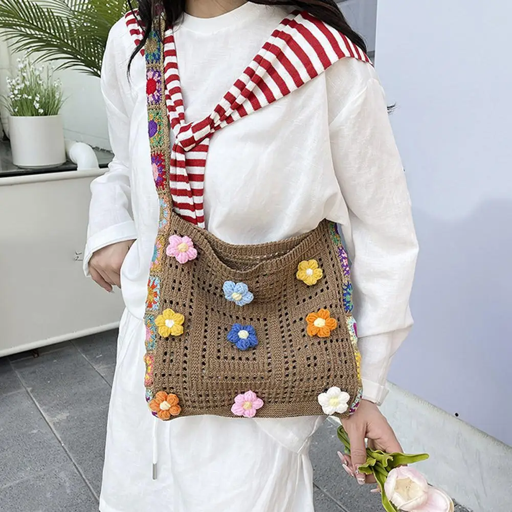 

Summer Fashion Beige Tote Bag - Elegant Sweet Floral Beach Vacation Decor Crossbody Bag Strap Essentials Bag Wide Shoulder Y0G8