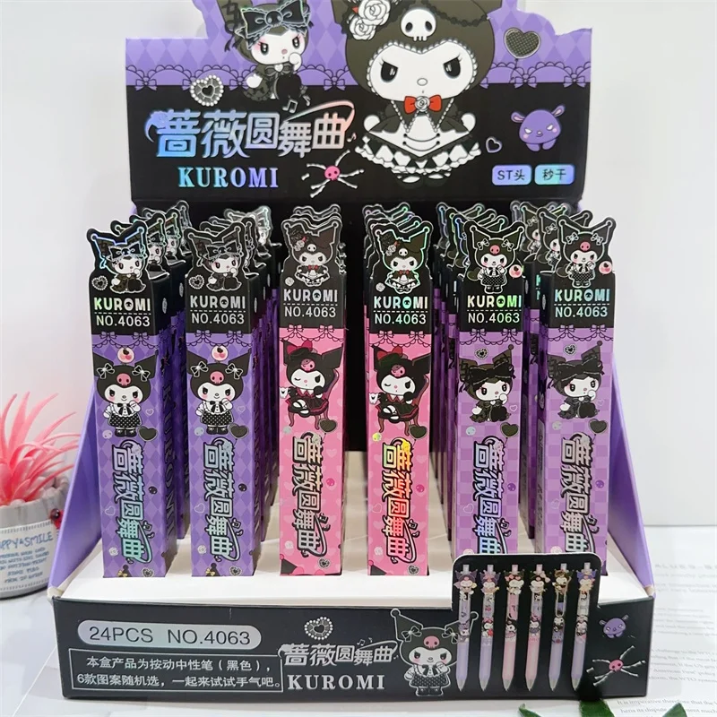 24 pcs/lot Sanrio Kawaii Kuromi Press Gel Pen Cute 0.5mm Black Ink Neutral Pens Promotional Gift Office School Supplies