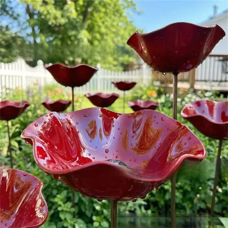 Handmade Metal Garden Stake with Bee Bath Bird Waterer, Outdoor Decorative Art