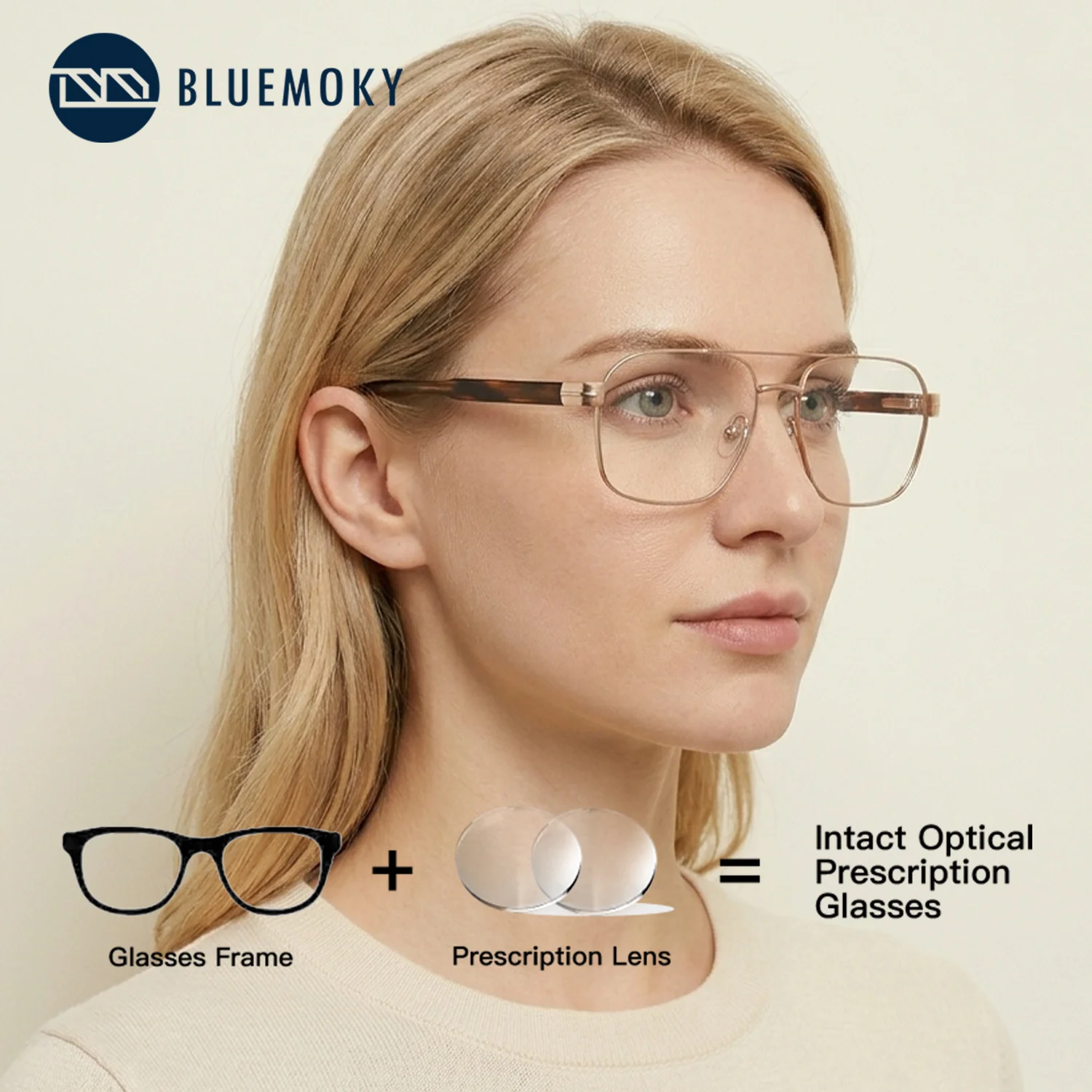 BLUEMOKY Pilot Prescription Photochromic Anti Blue Light Eyeglasses to Graduate for Women Metal Optical Glasses