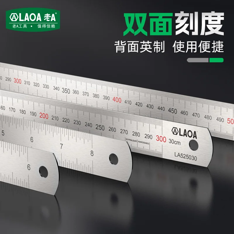 LAOA 1Pc Stainless Steel Ruler 15/20/30/40/50cm Metal Straight Ruler for Home School Precision Measuring Drawing Tool Supplies - view 5