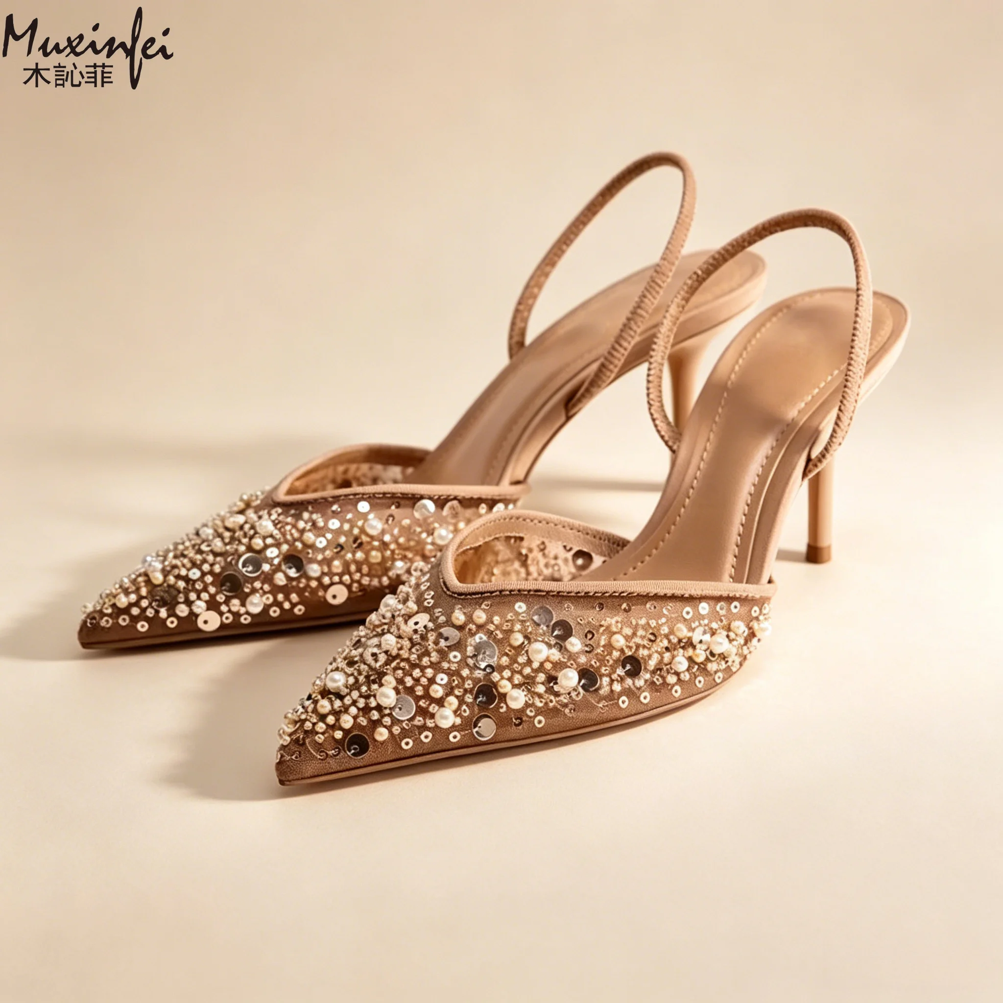 Damenschuhe, Sommer 2026 Neuheit, High Heels, Spitze Pailletten, Perlenbesetzte Business-Mode, Damen-Mueller-Schuhe – Detail 2