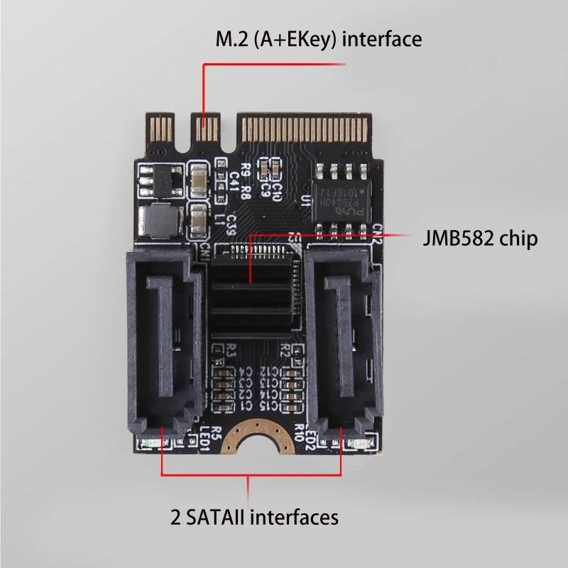 Klucz M.2 A + klucz E do adaptera SATA 3 chipy JM582 2 porty akcesoria do kart SATA III — zdjęcie produktu 4