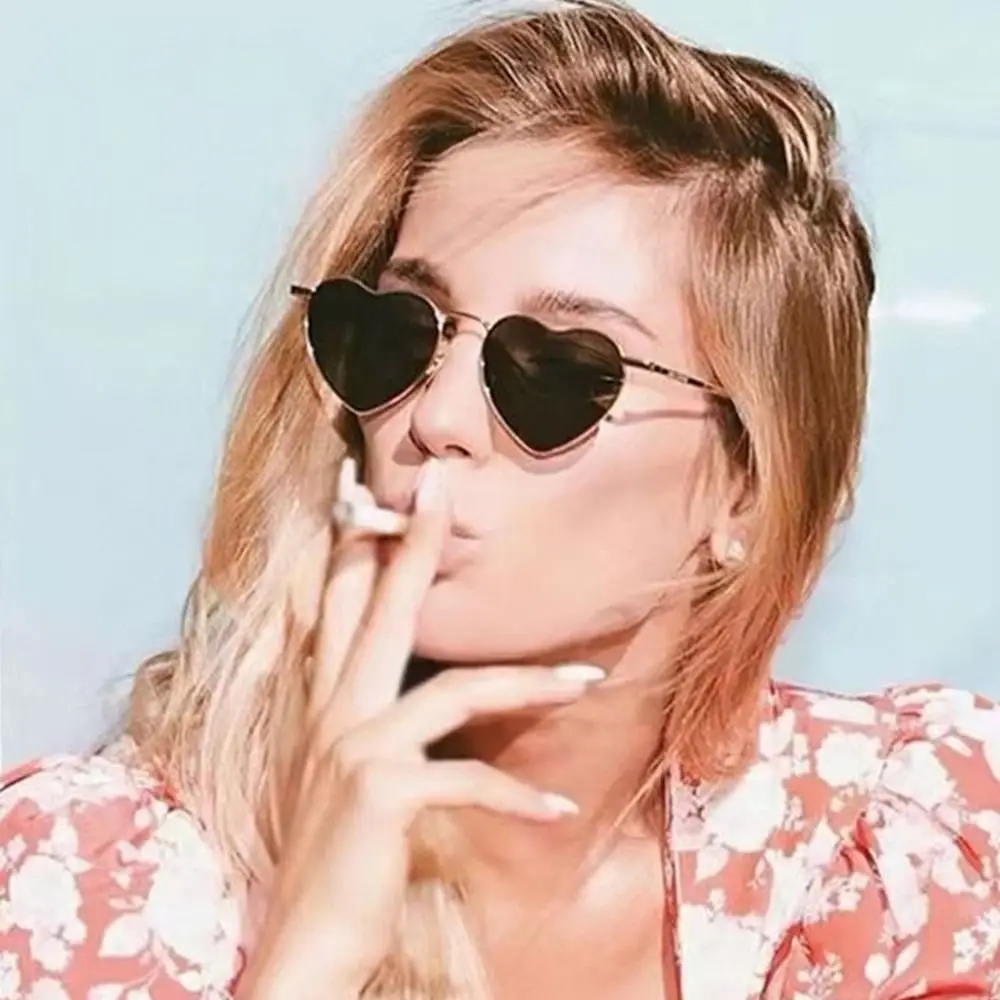 แว่นตากันแดดรูปหัวใจเฉดสีวินเทจ90s แว่นตาป้องกัน UV400แว่นตากันแดดกรอบโลหะเครื่องประดับแฟนซี