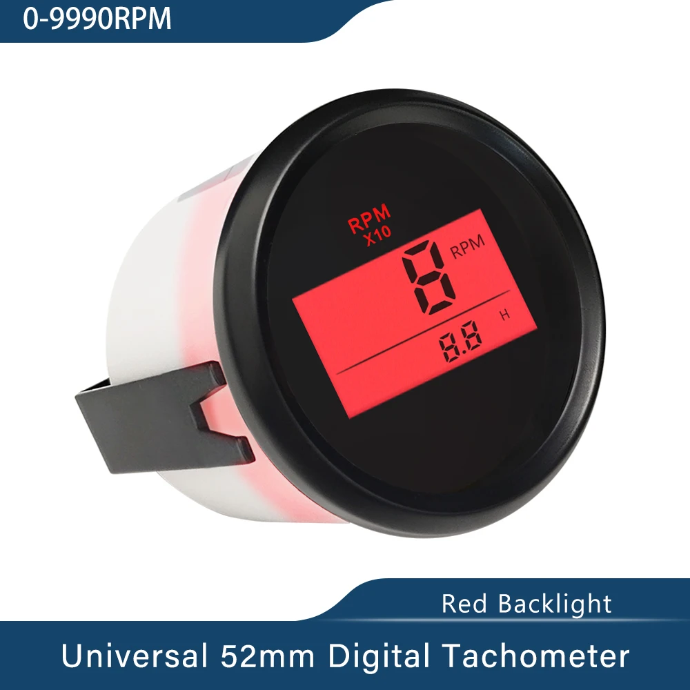 New Marine 52mm Digital Tachometer Car Truck Boat Tacho Gauge with Hourmeter Waterproof 0-999RPM with Red Backlight