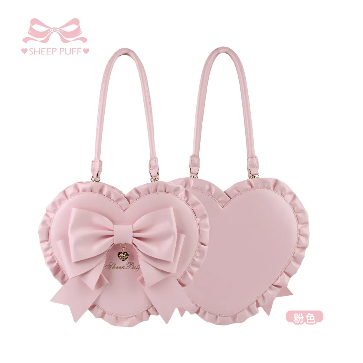 Japanese Sweet Cute Original Lolita Bow Love Handbag Soft Girl Sweetheart Lace Lo Bags Female Shoulder Messenger Bag  for Women