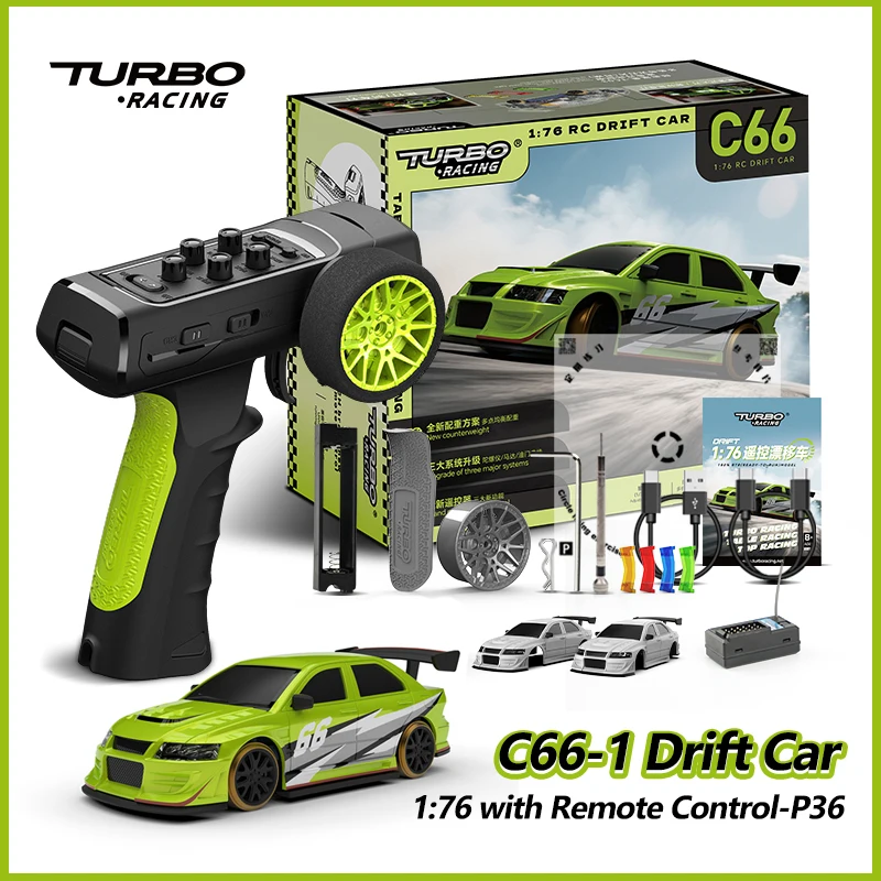 Turbo Racing 1:76 RC Drift Car ＋ドローンセット Turbo Racing 1/76 Super Drift Car RTR Green Version w/ Gyro C64-G