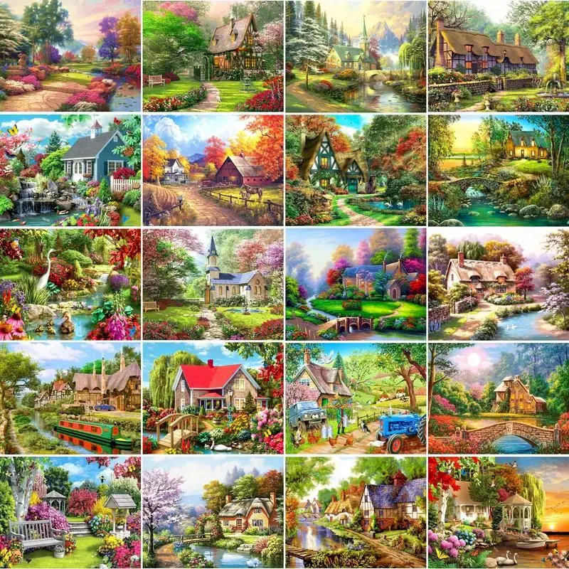 

GATYZTORY DIY Painting By Numbers Landscape House Oil Picture Paint For Adults On Canvas Drawing Coloring By Number Home Decor