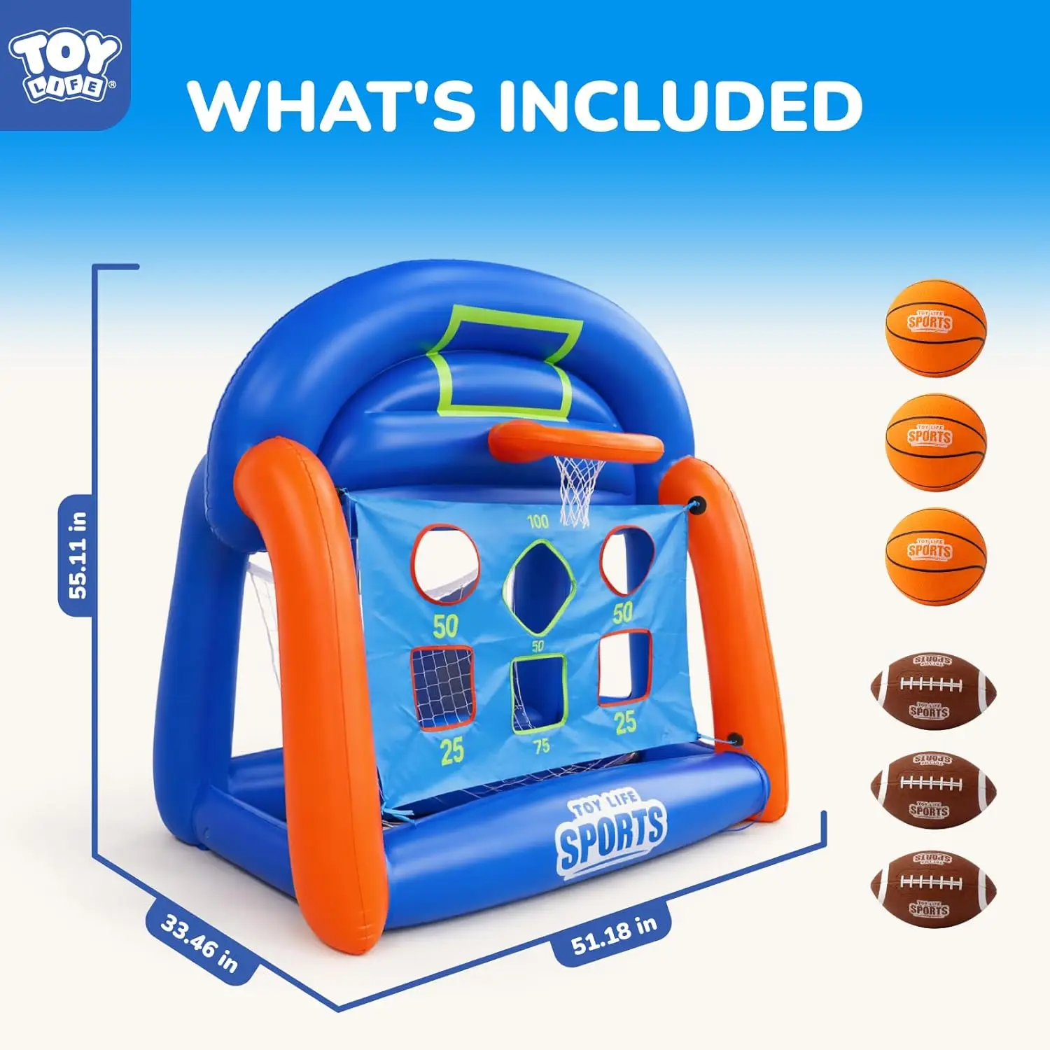 Multi-Sport Pool Games Inflatable for Kids Teens Adults - Basketball & Football Water Play Set, Fun Family Swimming Pool Toys for Ages 5-12 view 3