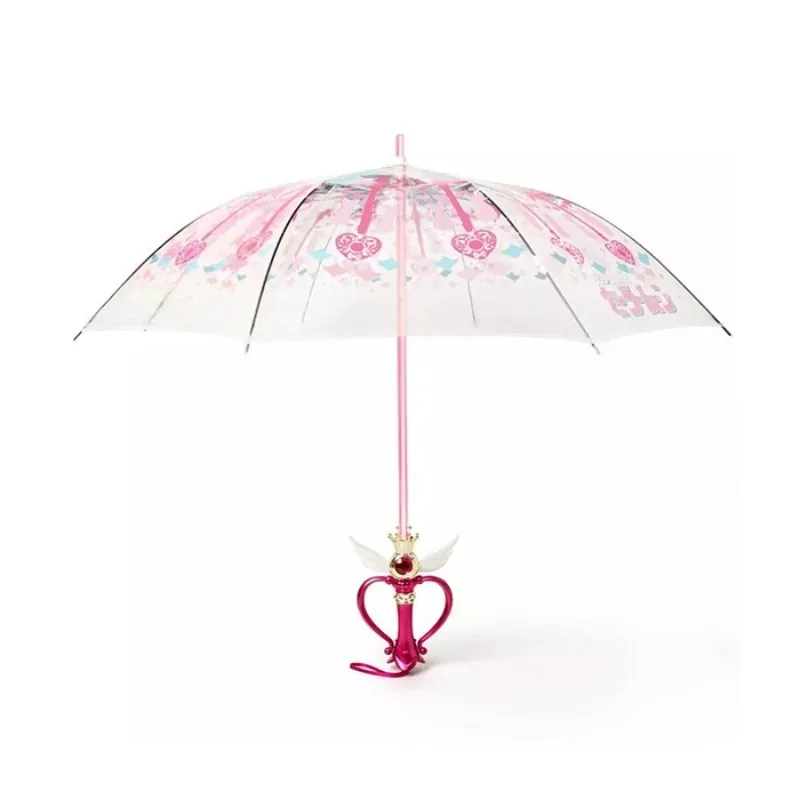Magic Wand Umbrella Light Up Cute Moon Star Princess Photo Prop Long Handle Rain Sun Parasol for Cosplay Festival Gift