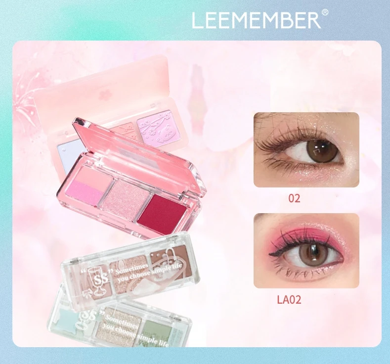 LEEMEMBER 3 Textures Eyeshadow Palette 3 Colors Mousse Matte Powder Glitter Shimmer 3 Effect Fresh Eye Shadow Makeup Cosmetics