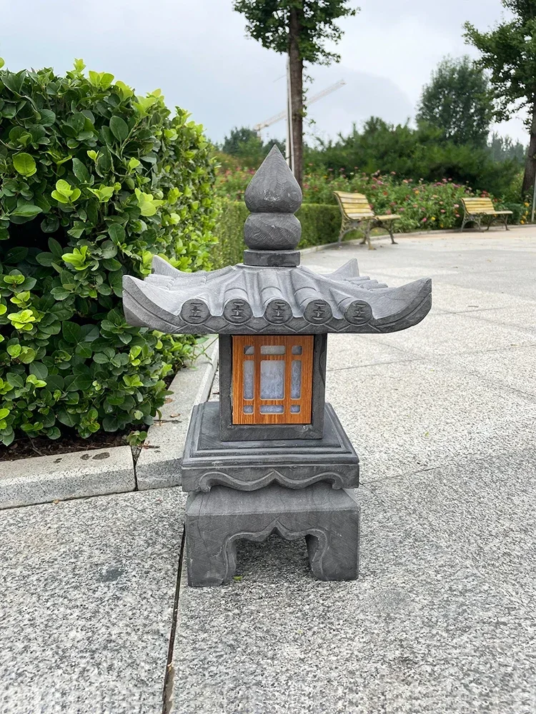 Custom stone lamp courtyard antique Chinese solar stone lantern Qingshi outdoor lawn calcium carbide lamp Zen stone lam