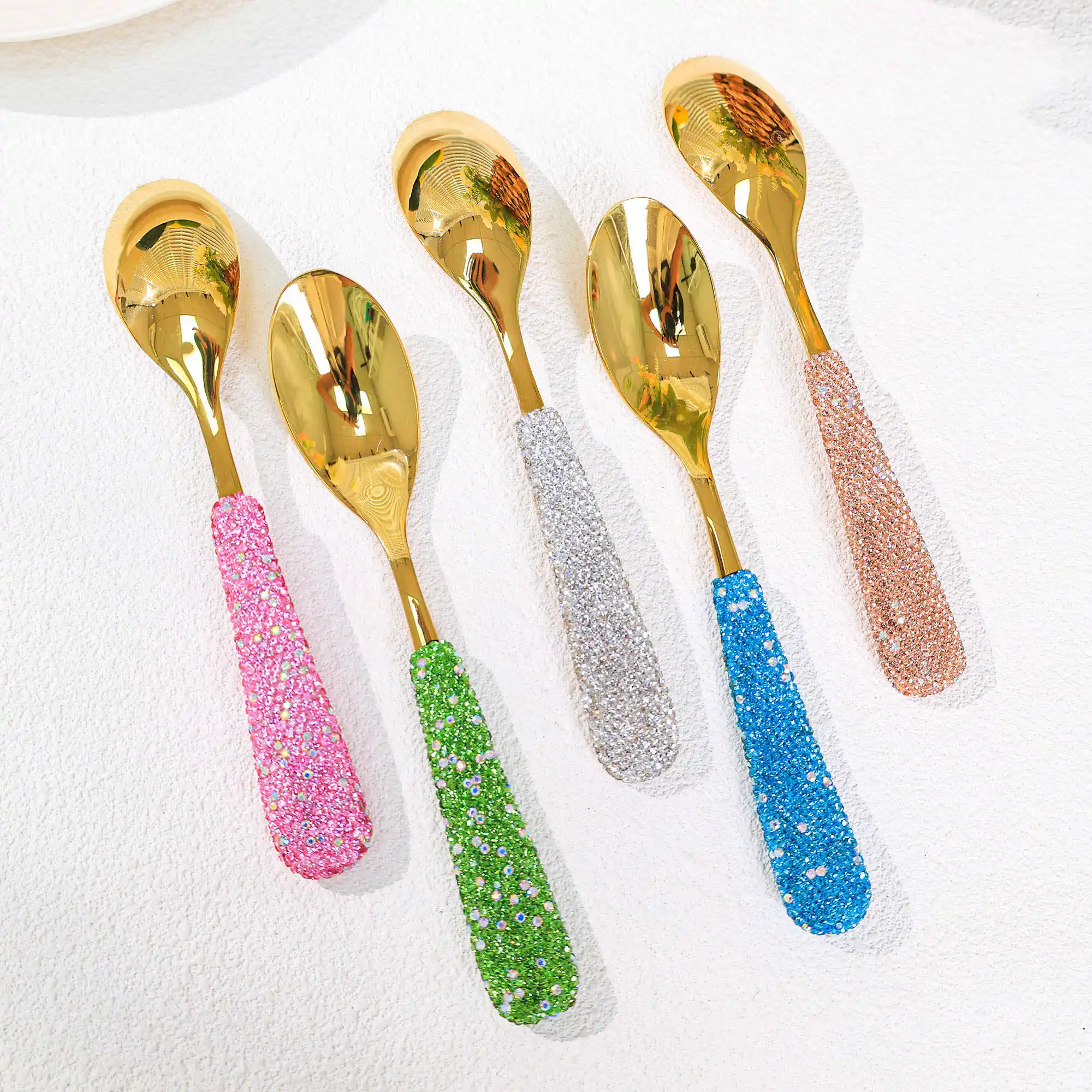 Bling Diamond Fruit Fork Salad Spoon Stainless Steel Dessert Coffee Spoon Mini Teaspoon Ice Cream Fork Spoon Western Tablewar