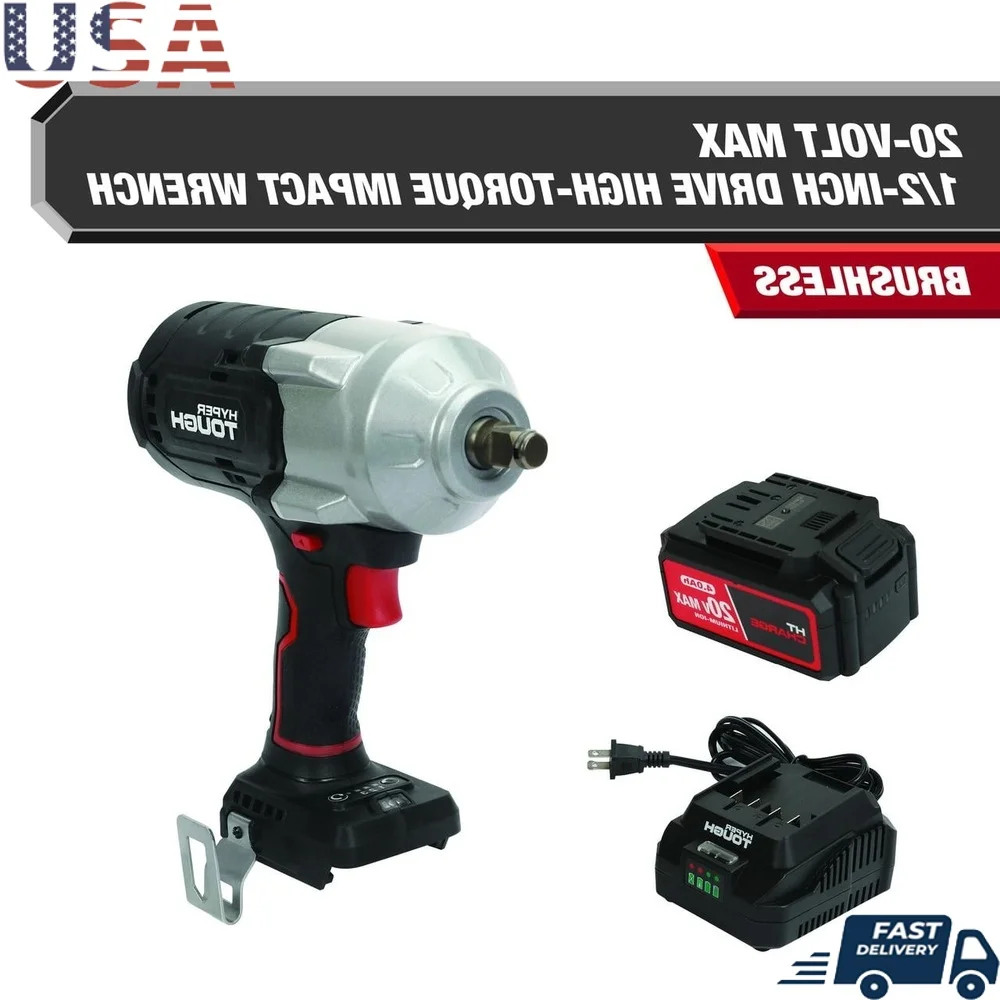 20V Max Brushless 1/2-inch High-Torque Cordless Impact Wrench 900ft-lbs Torque 4.0Ah Battery Charger LED Light Belt Clip