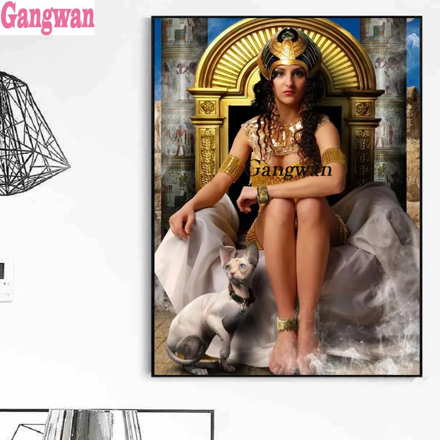 Diy diamond embroidery diamond painting Egyptian Queen and Sphynx cat full square mosaic 5d beauty picture cross stitch gangwan