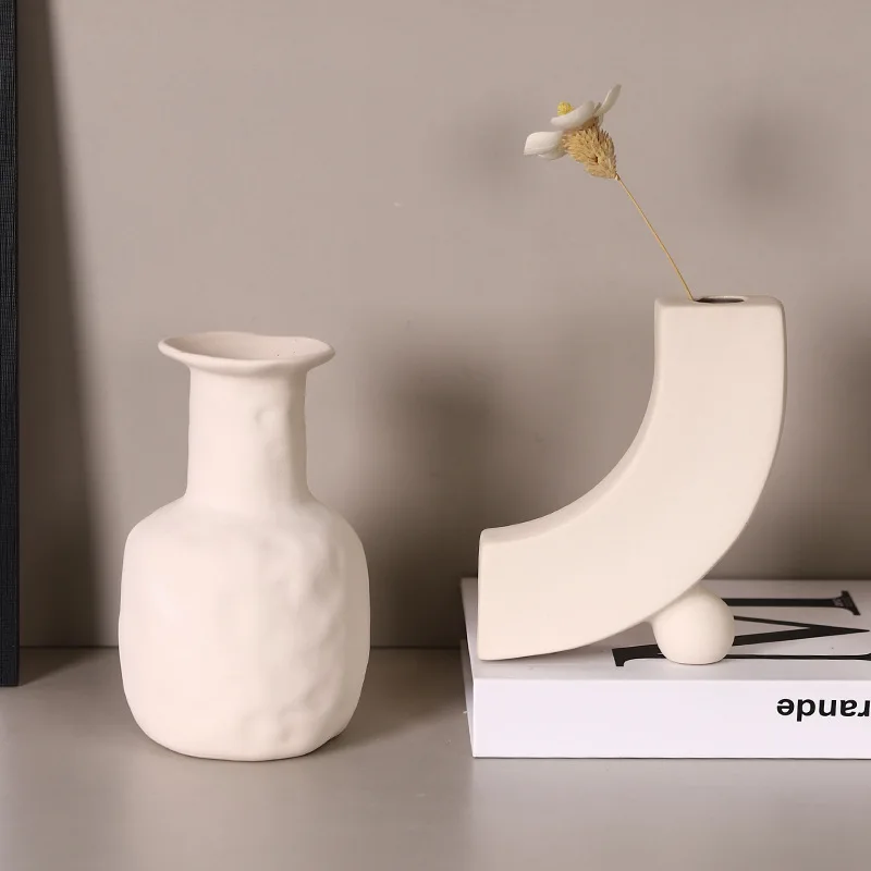 Handmade Ceramic Vase - Creamy White Irregular Design, Modern Home Decor for Flowers & Dried Plants