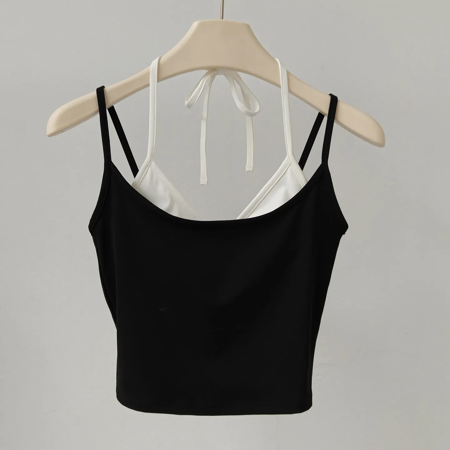 Yoga-Top für Damen, Sport-BH mit festen Cups, zweifarbig, zweiteiliger Look, Pilates-Träger-Unterwäsche, Fitnesskleidung, Sportbekleidung – Detail 8