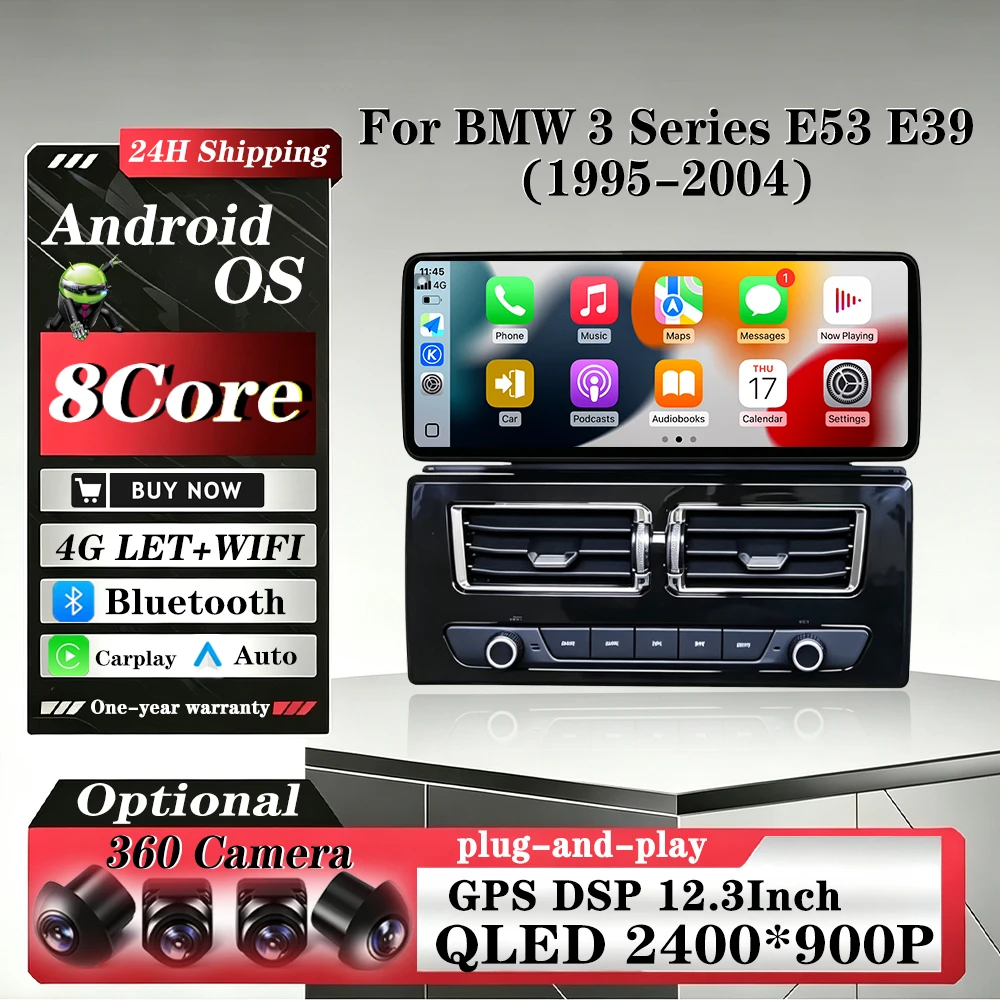 For BMW 3 Series E53 E39 1995-2004 Car Radio Video Multimedia Player Carplay Android QLED Screen GPS Navigation WiFi BT DSP 4G