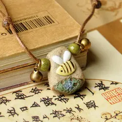 Cartoon Handmade Unisex Irregular Stone Gift Summer Ceramic Necklace Clavicle Chain Sweater Chain Bee Pendant Necklace