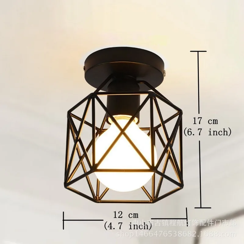 Industrial Ceiling Lamp Shade Fixture For Hallway Entrance Aisle Porch Square Diamond Iron Chandelier Pendant Light