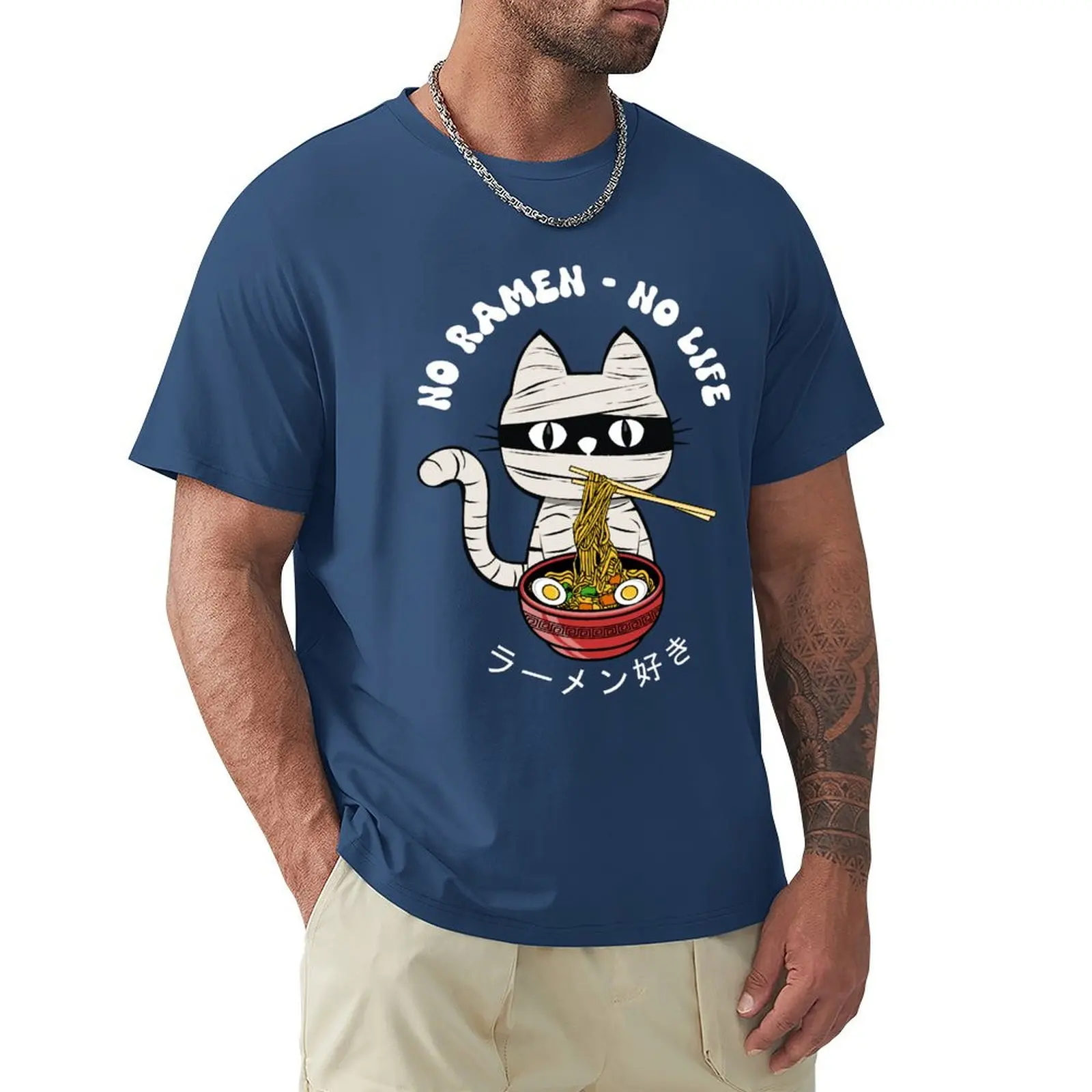 Cute Mummy Cat Ramen Noodles Kawaii Food Japanese Anime girls teen T-Shirt funnys plain black t shirts men