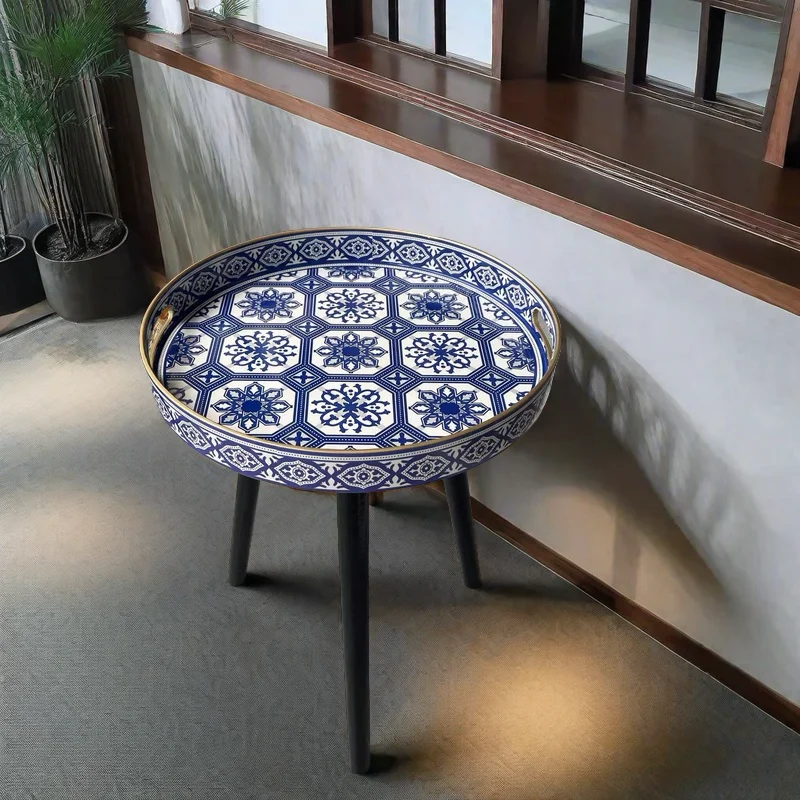 Blue & White Vintage Coffee Table Classic Tea Table Handmade Tea Room Furniture for Home  Elegant Traditional Teapot Stand