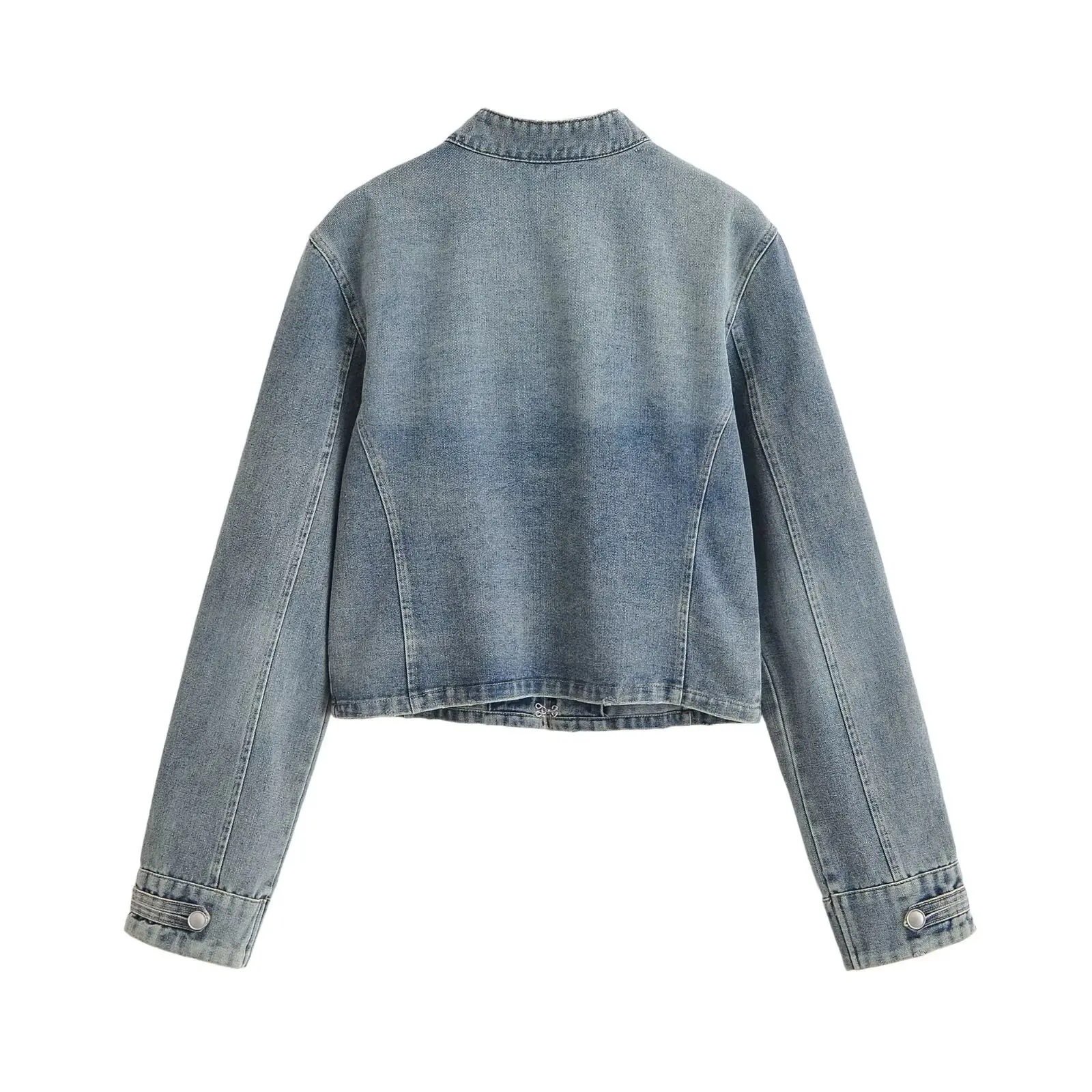 2026 summer new style stand-up collar close-fitting denim jacket for women retro palace style slim hot girl top
